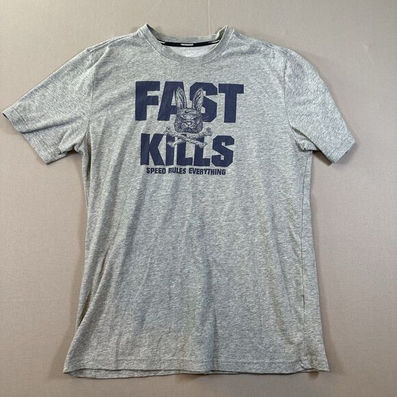 Nike Running DriFit Short Sleeve Large Shirt Graphic Fast Kills Speed Rules Grey - Picture 1 of 4